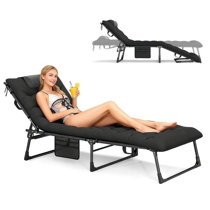 Foldable Camping Cot with Slanted Headrest and Side Pocket-
