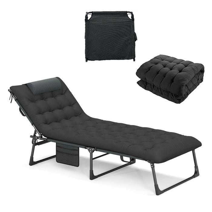 Foldable Camping Cot with Slanted Headrest and Side Pocket-