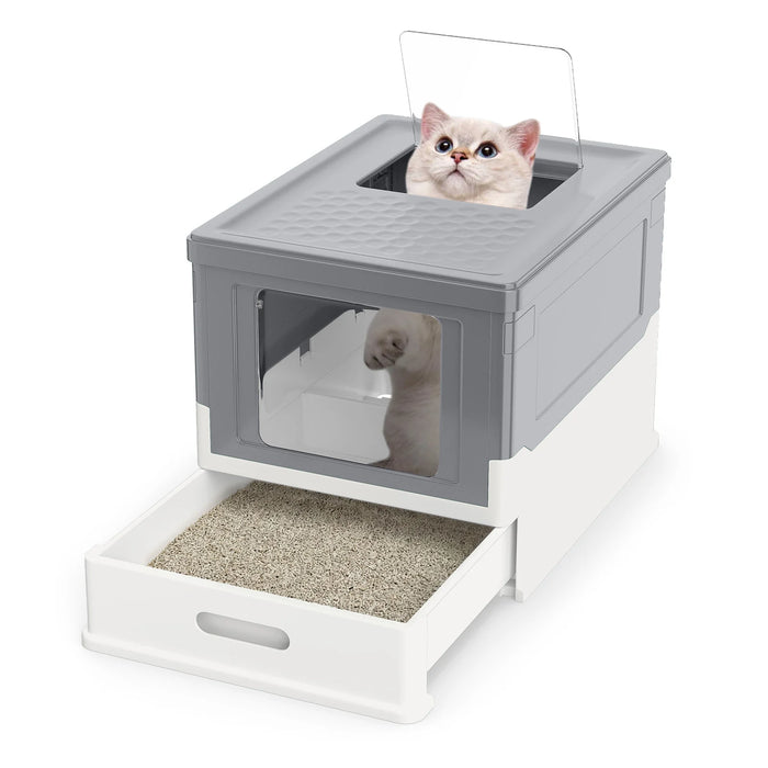 Foldable Cat Litter Box with Lid Large Fully Enclosed Cat Toilet with Front Entry and Flip Top Exit-