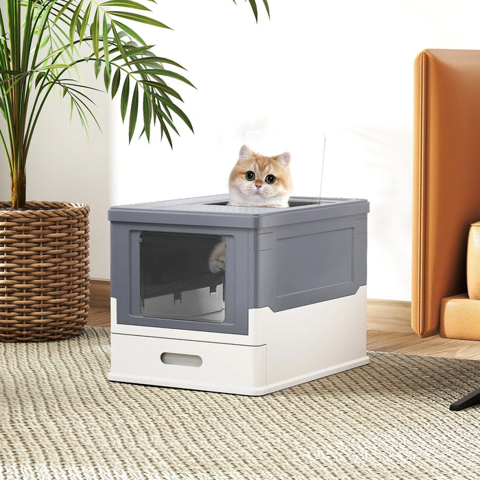 Foldable Cat Litter Box with Lid Large Fully Enclosed Cat Toilet with Front Entry and Flip Top Exit-