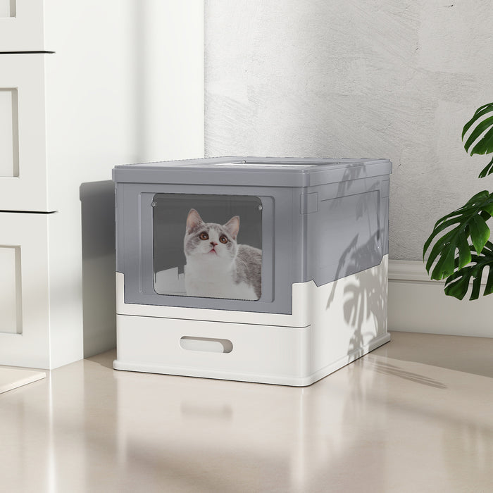 Foldable Cat Litter Box with Lid Large Fully Enclosed Cat Toilet with Front Entry and Flip Top Exit-