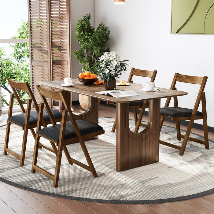 Foldable Dining Chair Set of 4 with Curved Backrest and Padded Seat-Grey