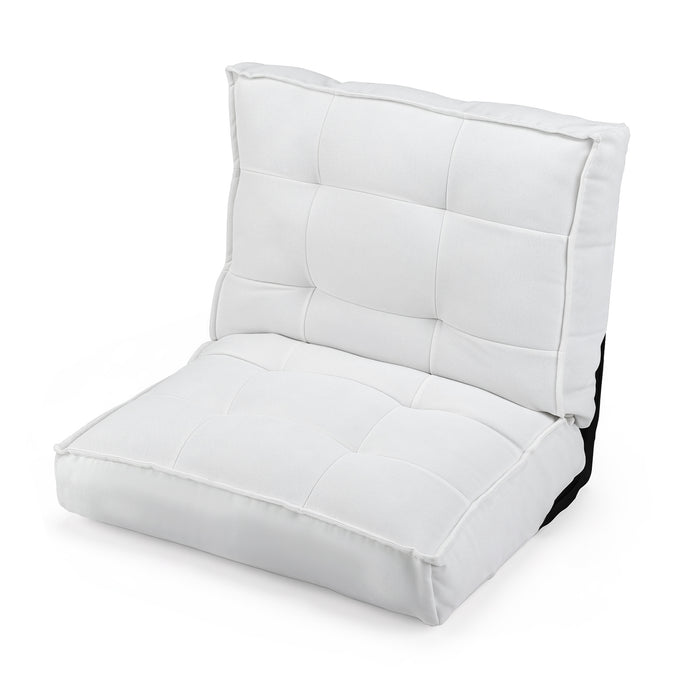 Foldable Floor Chair with Reclining Backrest and Foam Filling-White