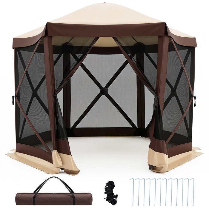 Foldable Hexagonal Gazebo with 6 Mosquito Net Sides and Zipped Door with Carry Bag-