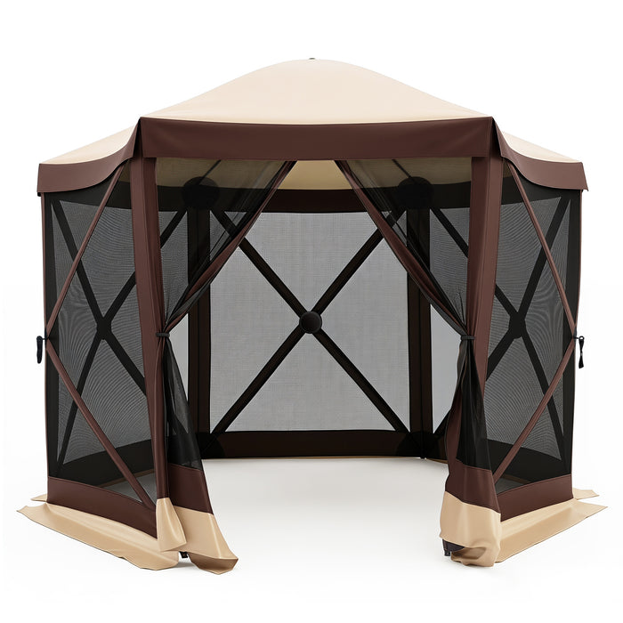 Foldable Hexagonal Gazebo with 6 Mosquito Net Sides and Zipped Door with Carry Bag-