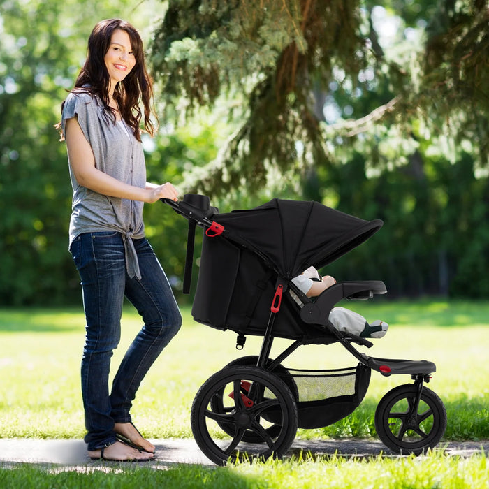 Foldable Jogging Stroller with Adjustable Canopy Reclining Seat-