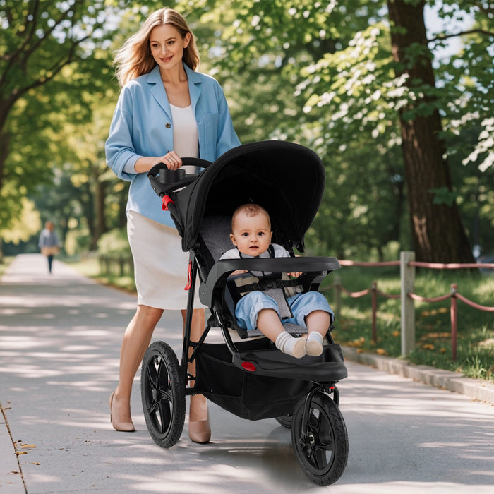 Foldable Jogging Stroller with Adjustable Canopy Reclining Seat-