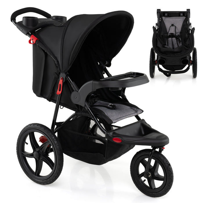 Foldable Jogging Stroller with Adjustable Canopy Reclining Seat-