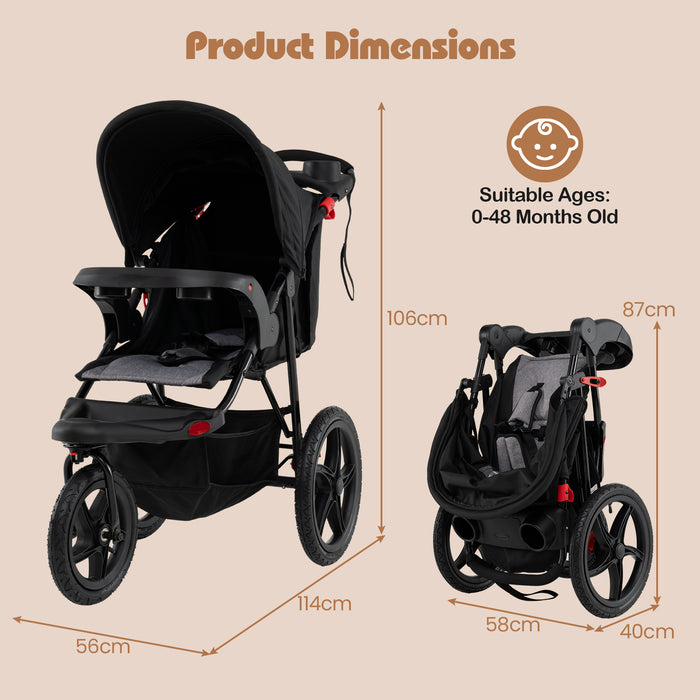 Foldable Jogging Stroller with Adjustable Canopy Reclining Seat-