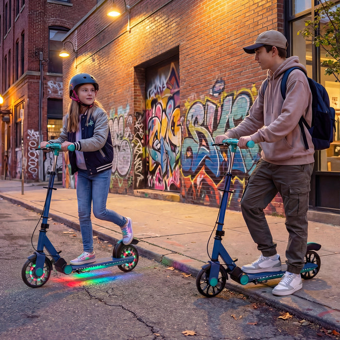 Foldable Kick Scooter with 2 Light-up Wheels and Rear Brake-