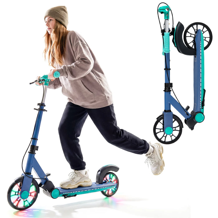 Foldable Kick Scooter with 2 Light-up Wheels and Rear Brake-