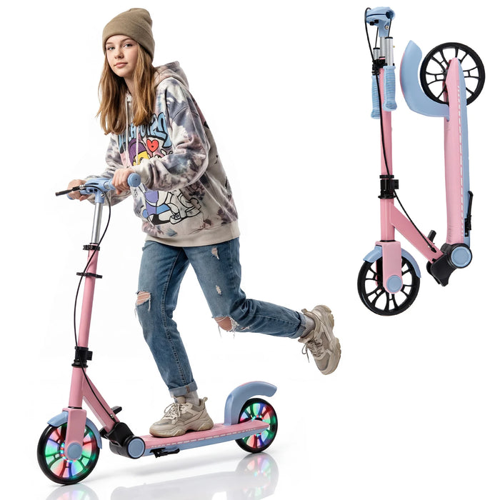 Foldable Kick Scooter with 2 Light-up Wheels and Rear Brake-
