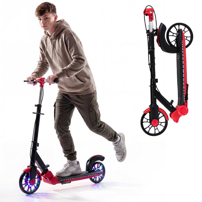 Foldable Kick Scooter with 2 Light-up Wheels and Rear Brake-