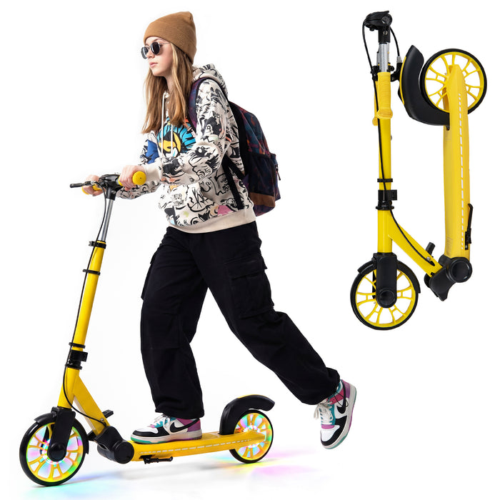 Foldable Kick Scooter with 2 Light-up Wheels and Rear Brake-