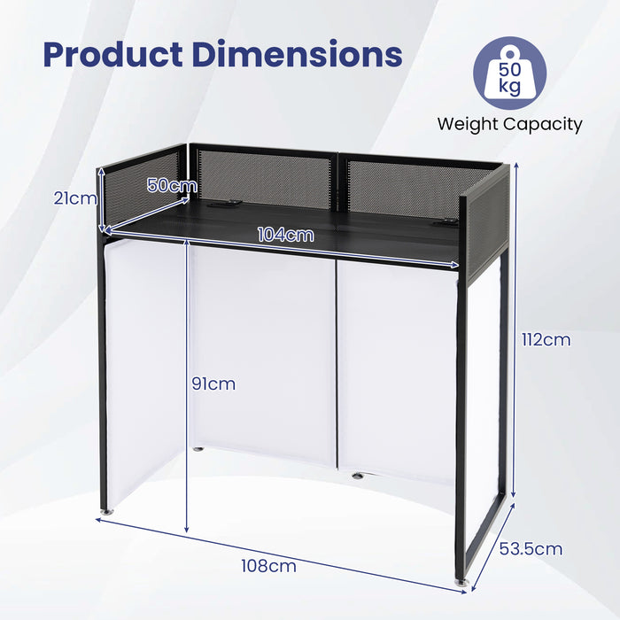 Foldable Mobile DJ Table Stand with Adjustable Feet and Detachable Tabletop-