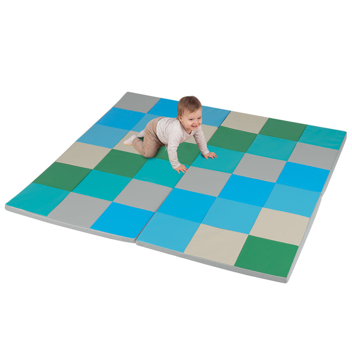 Foldable Patchwork Toddler Activity Mat with Waterproof Faux Leather-