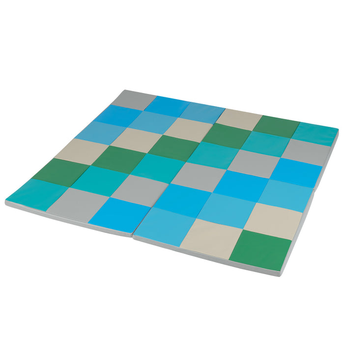 Foldable Patchwork Toddler Activity Mat with Waterproof Faux Leather-