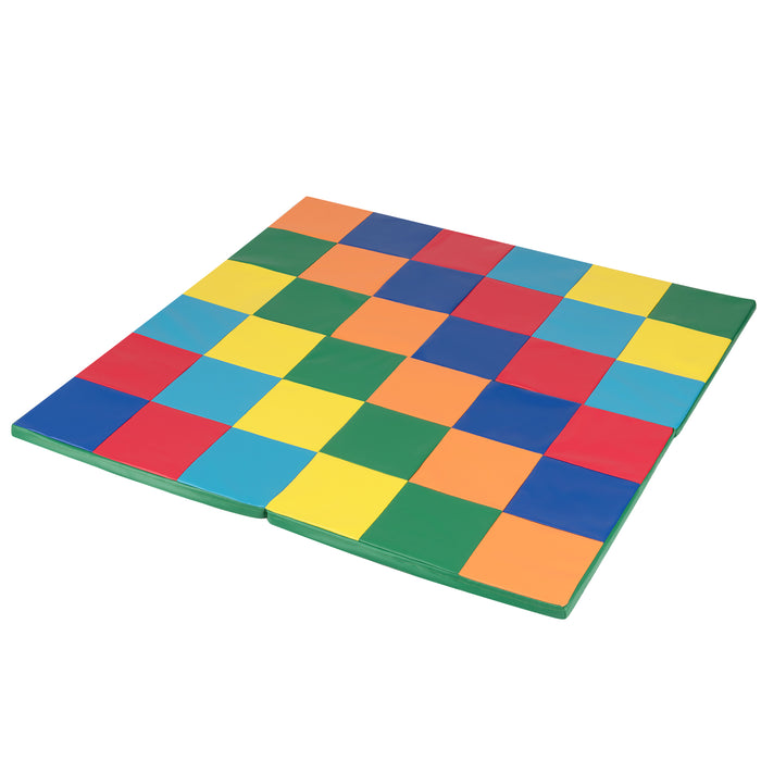 Foldable Patchwork Toddler Activity Mat with Waterproof Faux Leather-