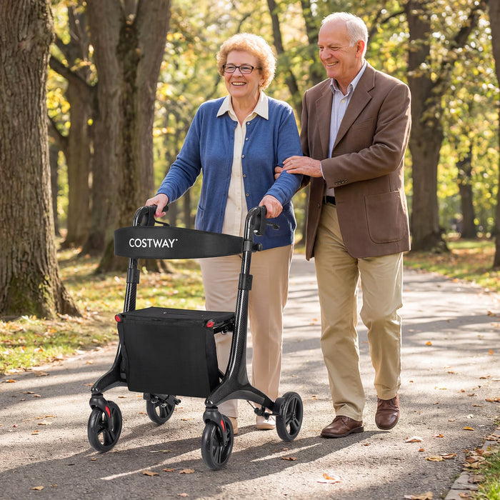 Foldable Rollator Walker with Seat and Carbon Fiber Structure for Seniors-