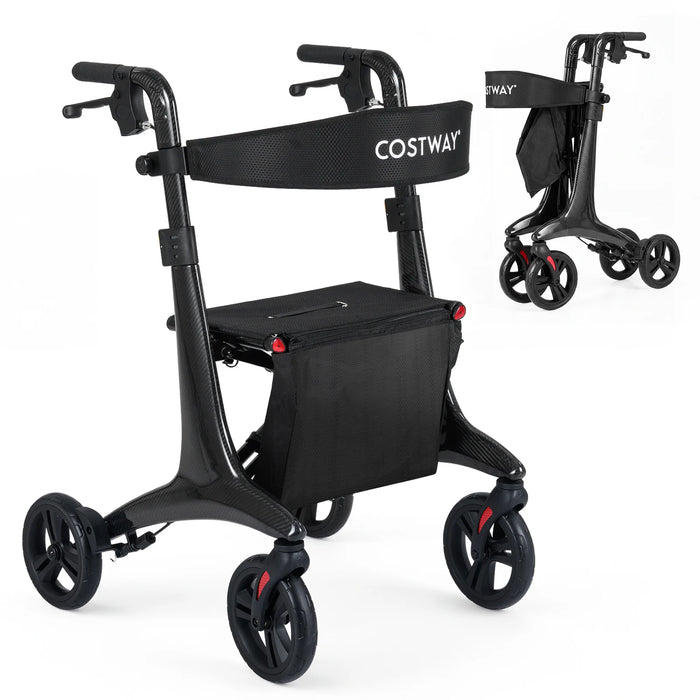 Foldable Rollator Walker with Seat and Carbon Fiber Structure for Seniors-