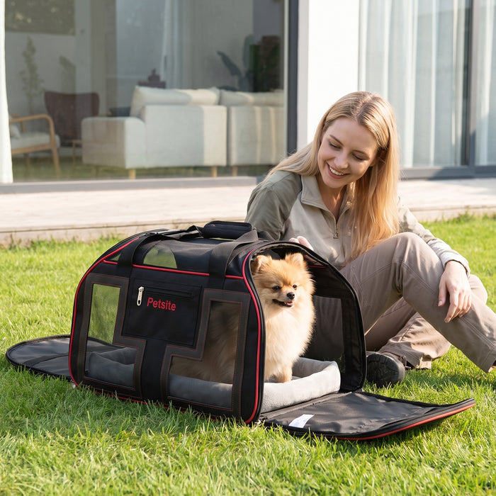 Foldable Rolling Pet Carrier with Wheels and Padded Carry Handle-Blue