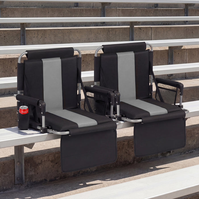 Foldable Stadium Seat 54 CM Wide Bleacher Chairs with Back Support and Padded Cushions-Red