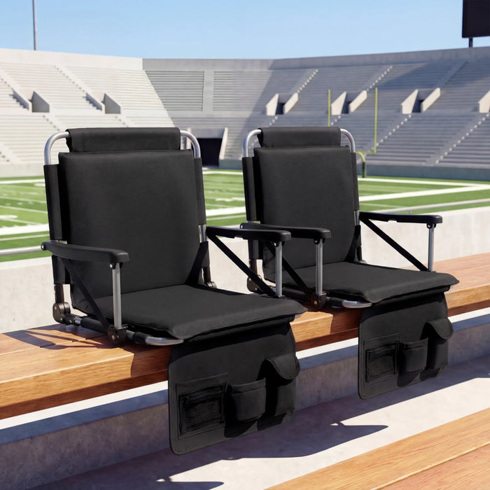Foldable Stadium Seat Bleacher Chair Set of 2 with Back Support-