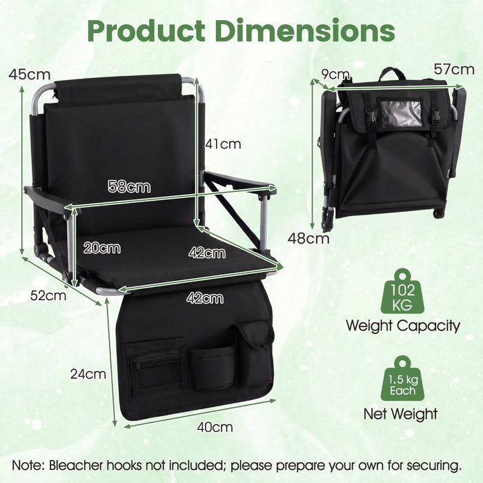Foldable Stadium Seat Bleacher Chair Set of 2 with Back Support-