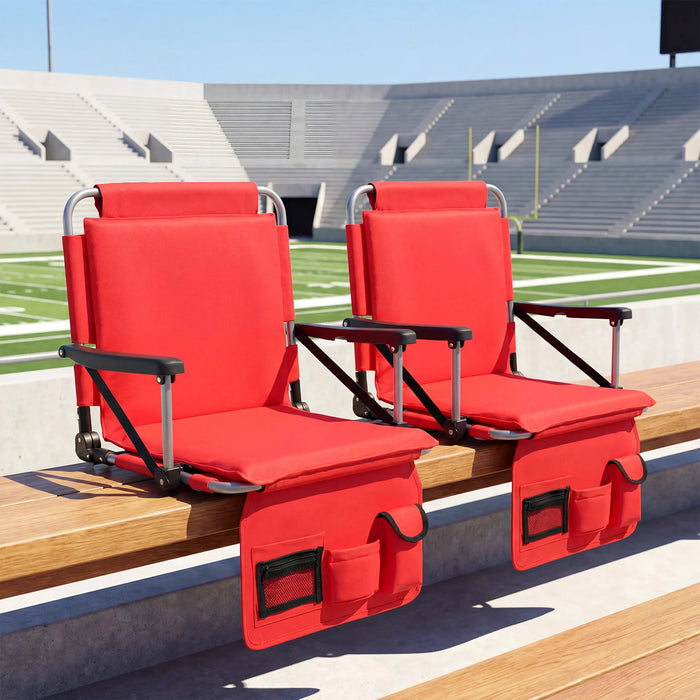Foldable Stadium Seat Bleacher Chair Set of 2 with Back Support-