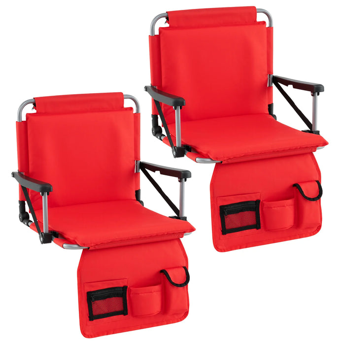 Foldable Stadium Seat Bleacher Chair Set of 2 with Back Support-