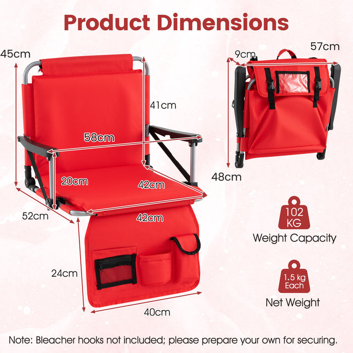 Foldable Stadium Seat Bleacher Chair Set of 2 with Back Support-