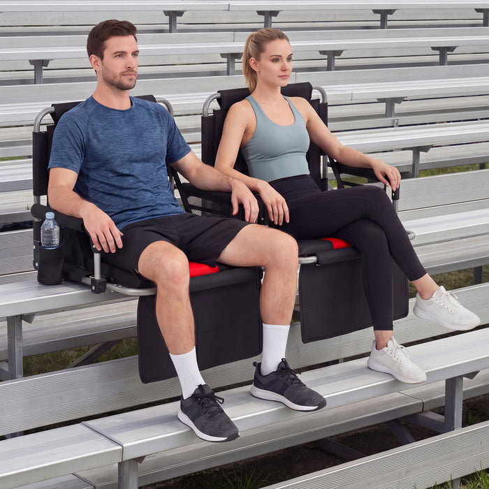 Foldable Stadium Seat Set of 2 with Back Support and Padded Cushions-Red
