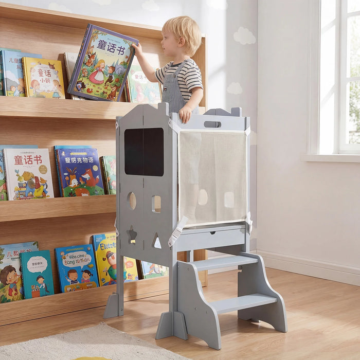 Foldable Toddler Step Stool with Chalkboards and 2-Step Stool for Boys and Girls Aged 2+-