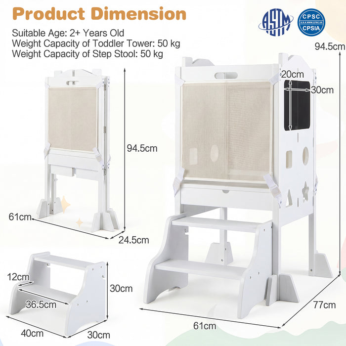 Foldable Toddler Step Stool with Chalkboards and 2-Step Stool for Boys and Girls Aged 2+-