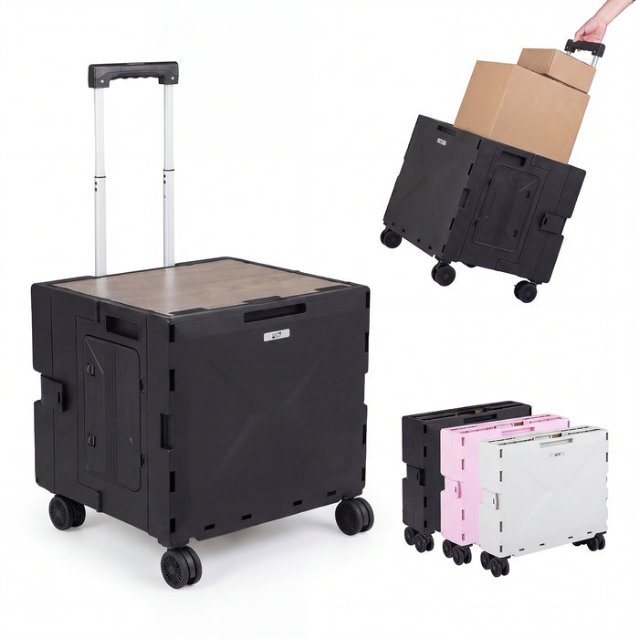 Foldable Utility Cart on 4 Rotate Wheels with Cup Holder-