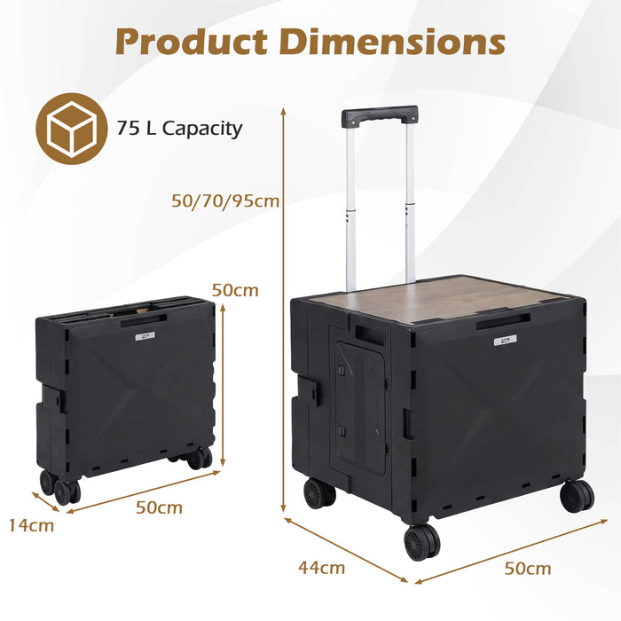 Foldable Utility Cart on 4 Rotate Wheels with Cup Holder-
