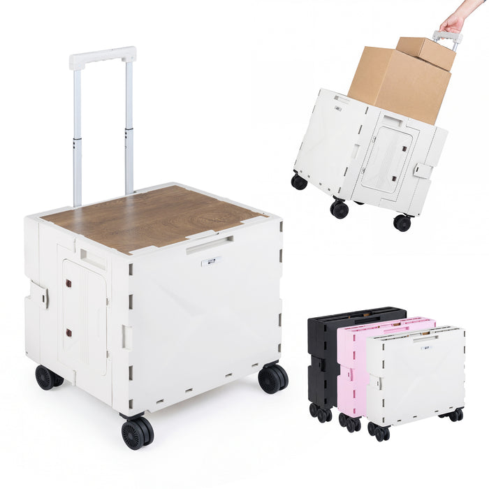Foldable Utility Cart on 4 Rotate Wheels with Cup Holder-