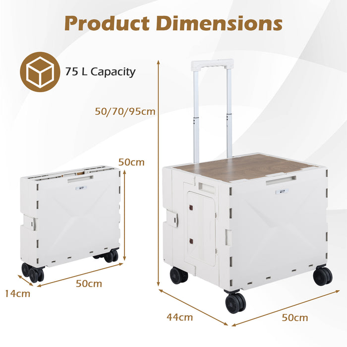 Foldable Utility Cart on 4 Rotate Wheels with Cup Holder-