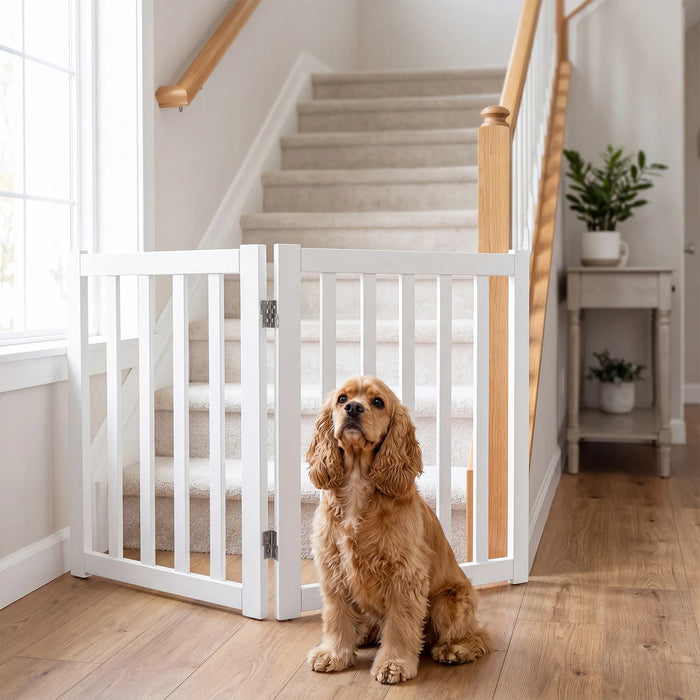 Foldable Wooden Freestanding Pet Gate for House snd Stairs-