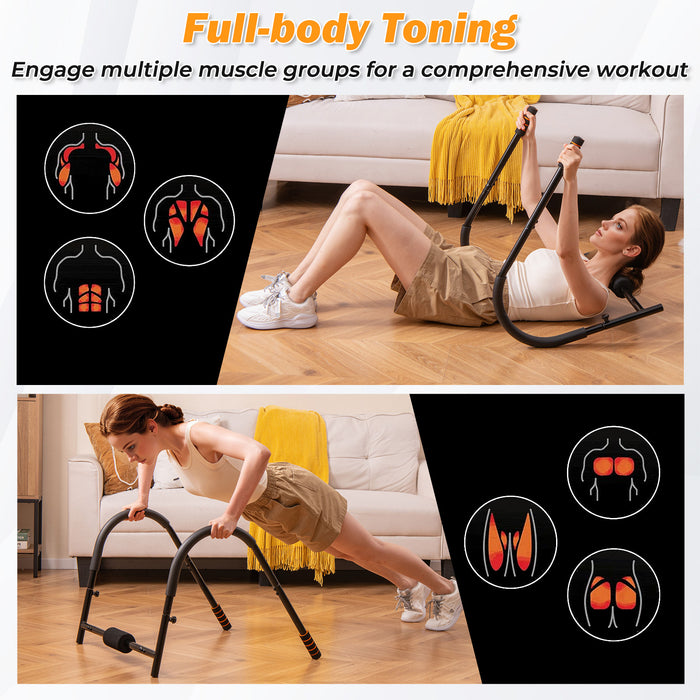 Foldable Ab Trainer with Padded Headrest and Handles for Whole Body Workout-Silver