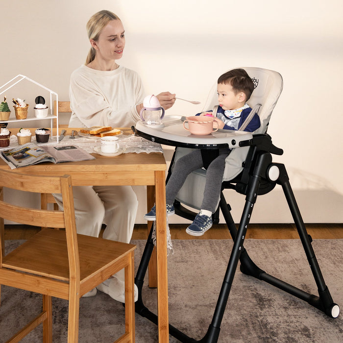4-in-1 Foldable Baby High Chair with 6 Adjustable Heights and 5-Position Backrest-Beige