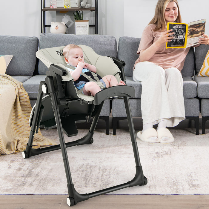 4-in-1 Foldable Baby High Chair with 6 Adjustable Heights and 5-Position Backrest-Beige
