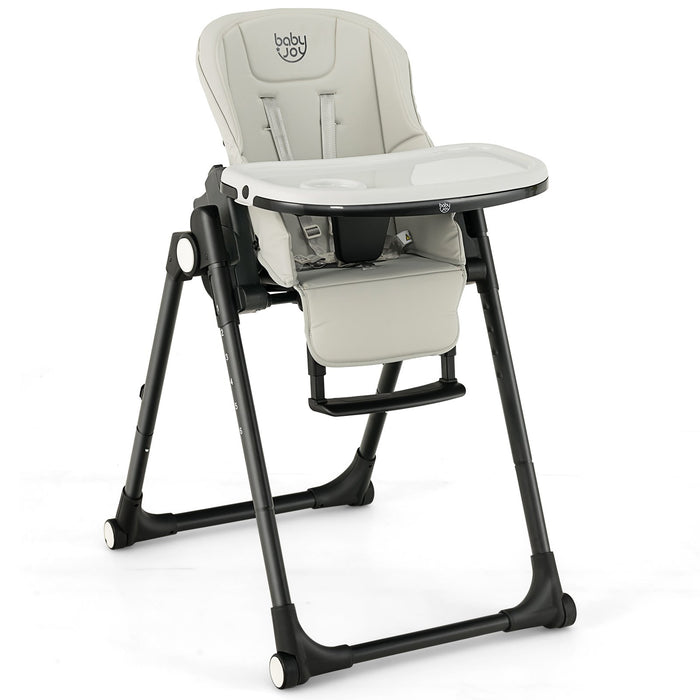 4-in-1 Foldable Baby High Chair with 6 Adjustable Heights and 5-Position Backrest-Beige