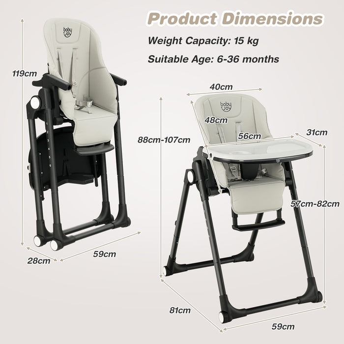 4-in-1 Foldable Baby High Chair with 6 Adjustable Heights and 5-Position Backrest-Beige