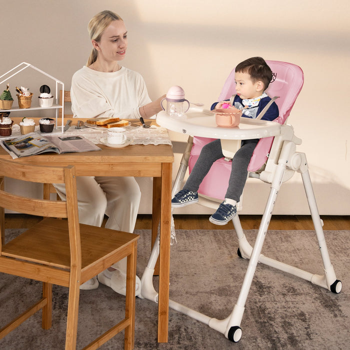 4-in-1 Foldable Baby High Chair with 6 Adjustable Heights and 5-Position Backrest-Beige