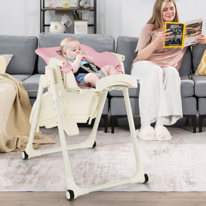 4-in-1 Foldable Baby High Chair with 6 Adjustable Heights and 5-Position Backrest-Beige
