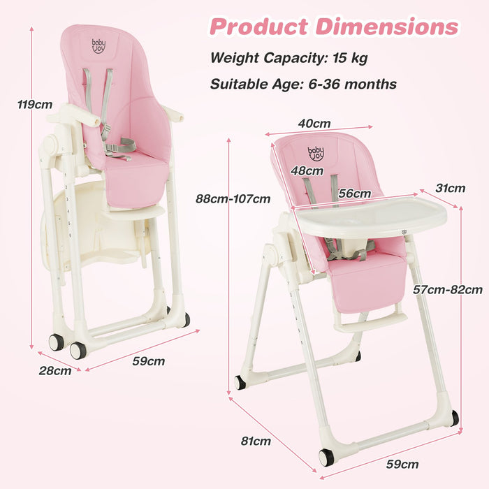 4-in-1 Foldable Baby High Chair with 6 Adjustable Heights and 5-Position Backrest-Beige