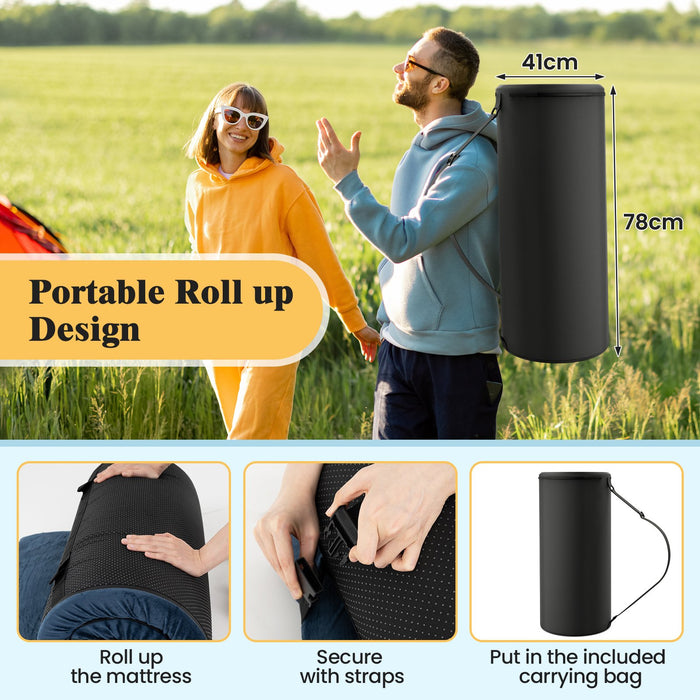 Foldable Camping Mattress with High density foam Cushion & Anti-slip Bottom and Carrying Bag-Blue