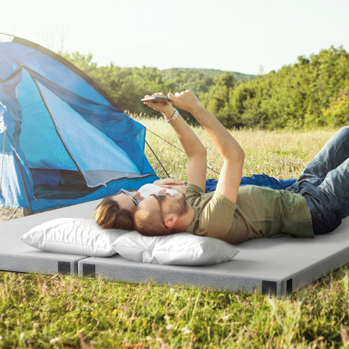 Foldable Camping Mattress with High density foam Cushion & Anti-slip Bottom and Carrying Bag-Blue