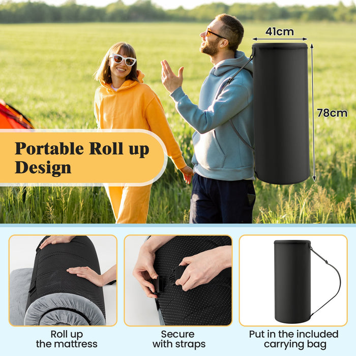 Foldable Camping Mattress with High density foam Cushion & Anti-slip Bottom and Carrying Bag-Blue